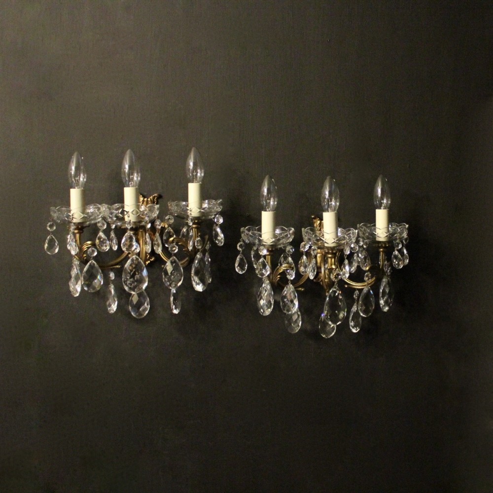 Italian Pair Of Gilded Triple Arm Wall Lights