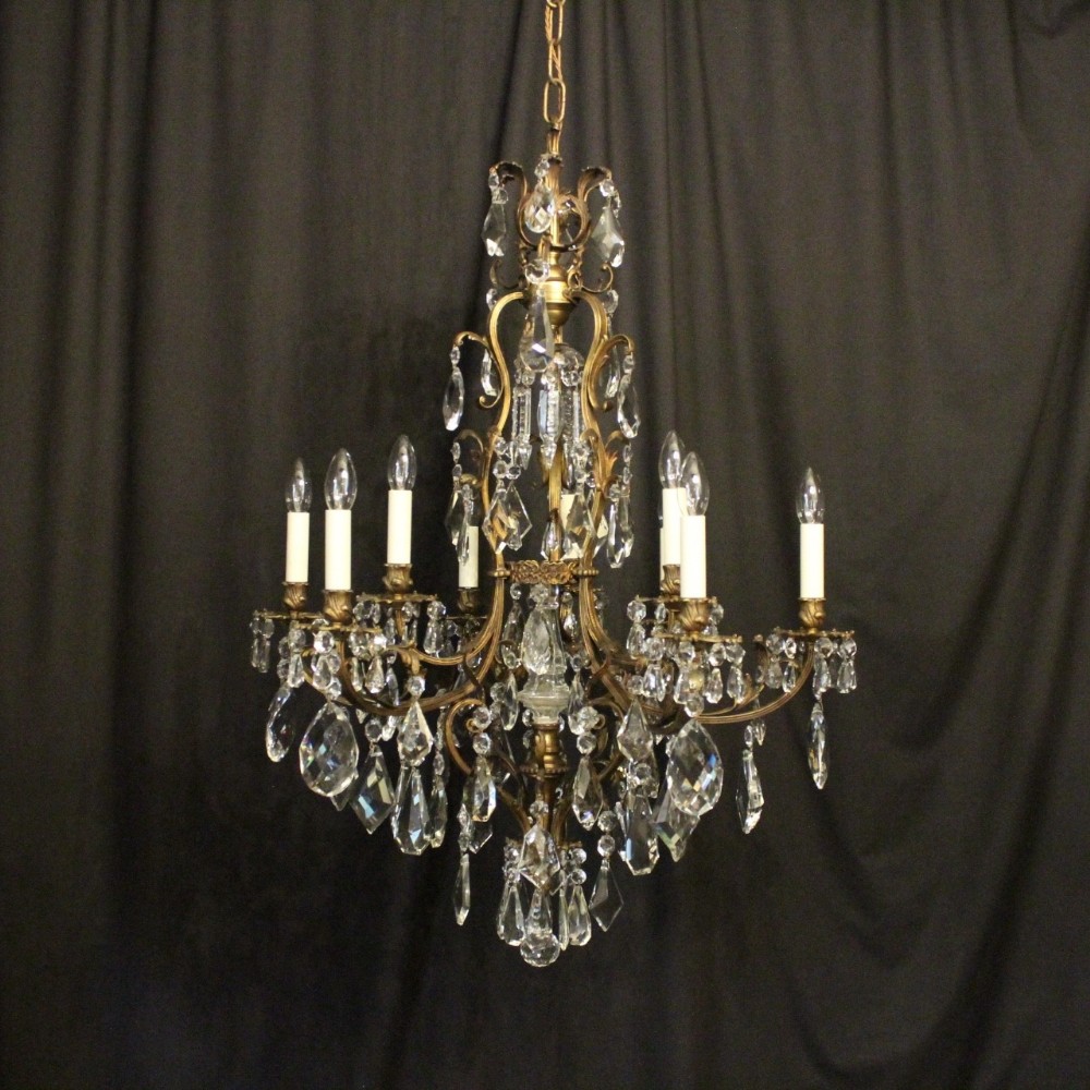 French Gilded Bronze & Crystal 10 Light Chandelier