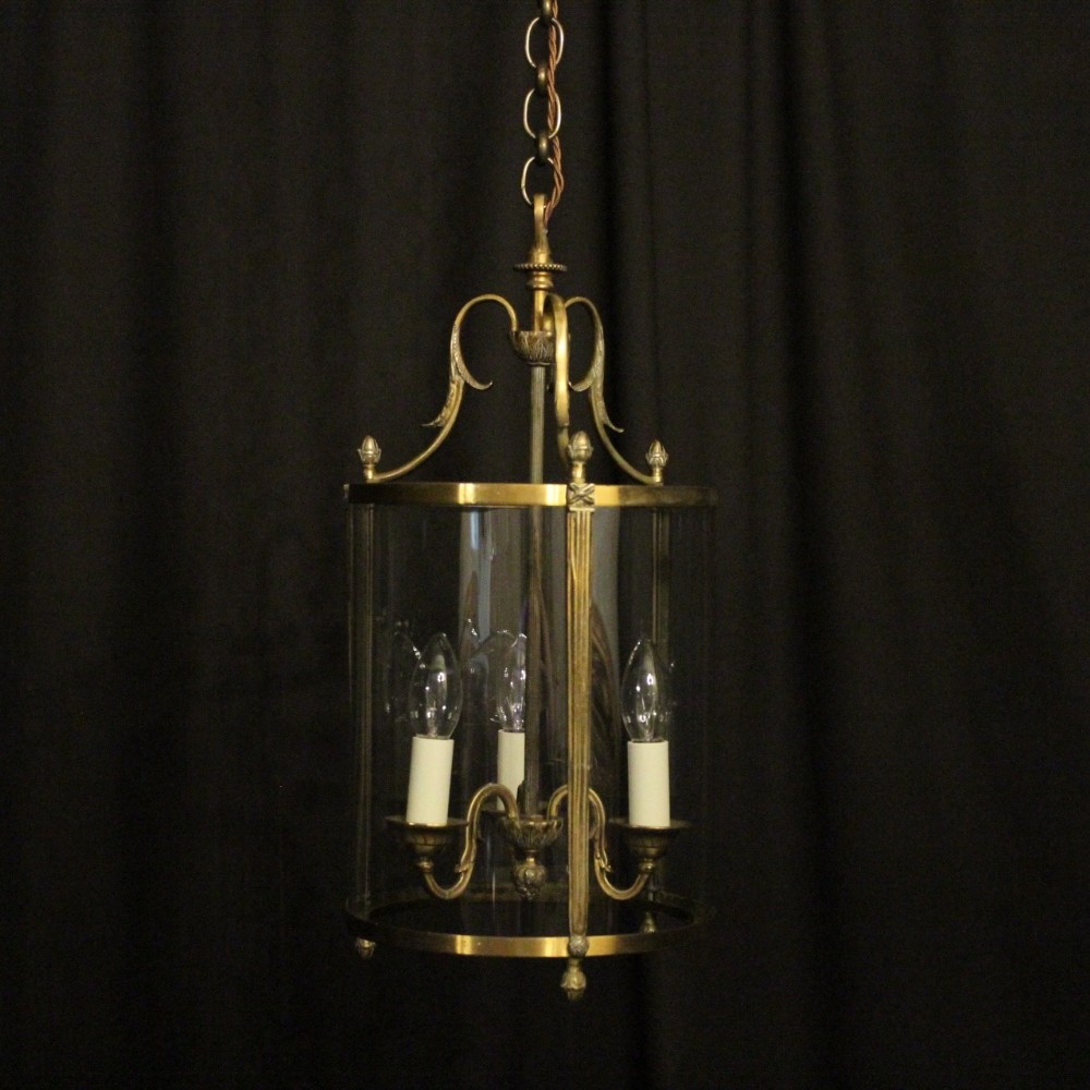 French Gilded Convex Triple Light Antique Hall Lantern
