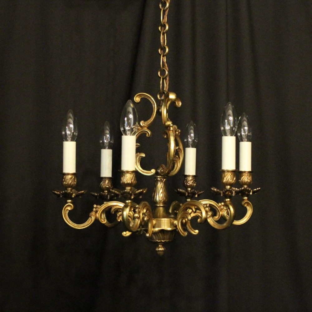 French Gilded Bronze 6 Light Chandelier