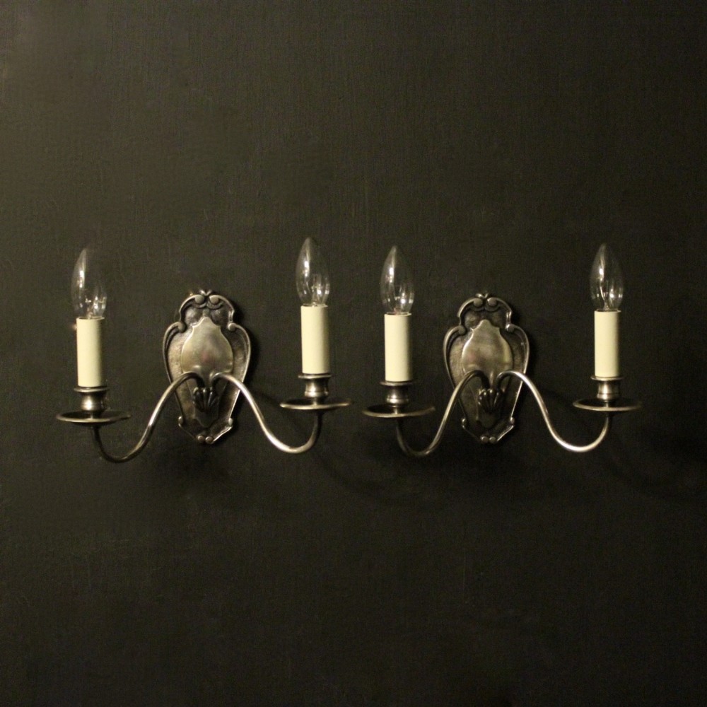 English Pair Of Silver Antique Wall Lights