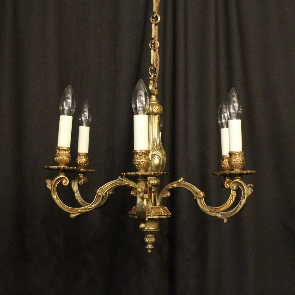 French Gilded Bronze 6 Light Antique Chandelier