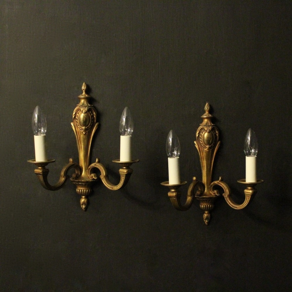 French Pair Of Gilded Bronze Twin Arm Antique Wall Lights