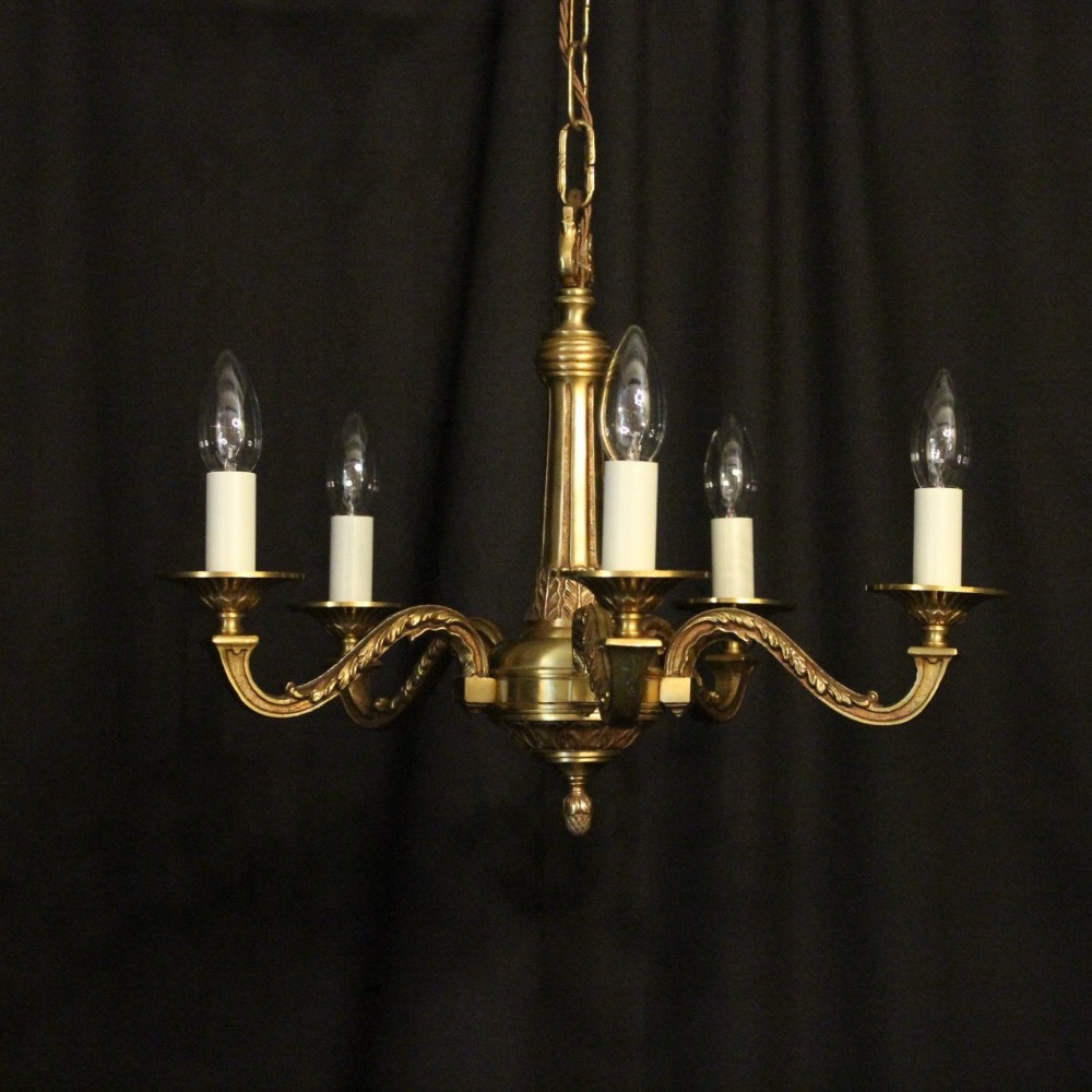 French Gilded Bronze 5 Light Chandelier