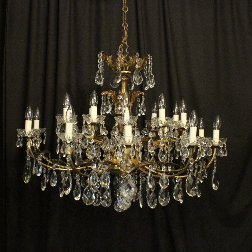 Italian Gilded & Crystal 20 Light Double Tiered Antique Chandelier
