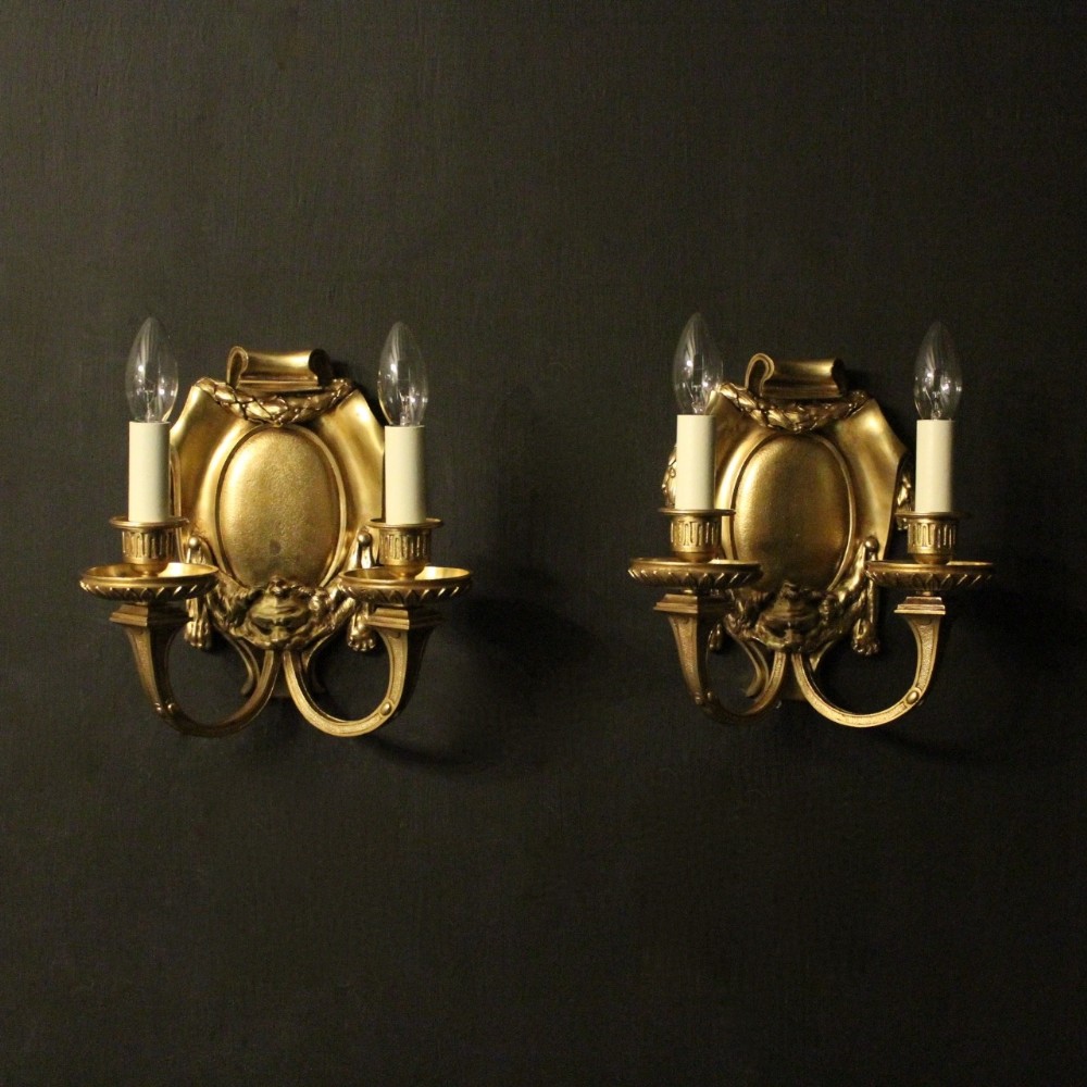 English Pair Of Gilded Bronze Antique Wall Lights