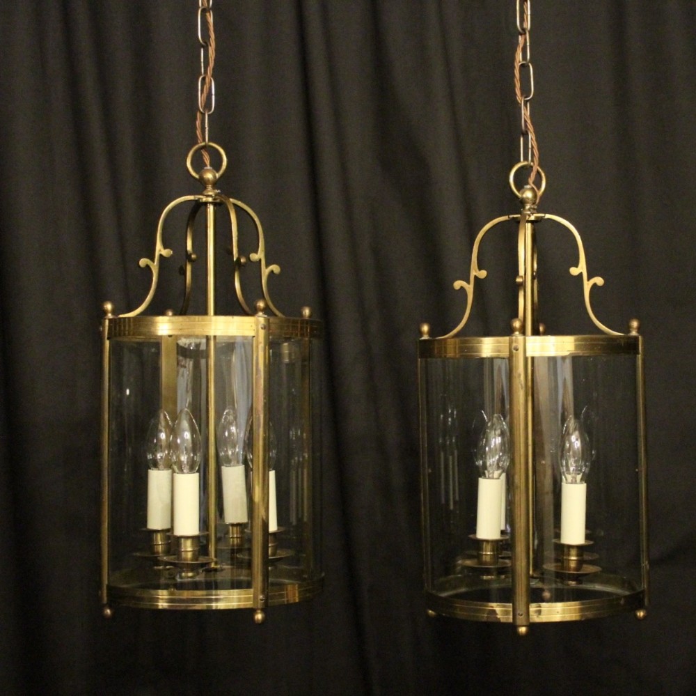 French Pair Of Gilded 4 Light Convex Antique Hall Lanterns