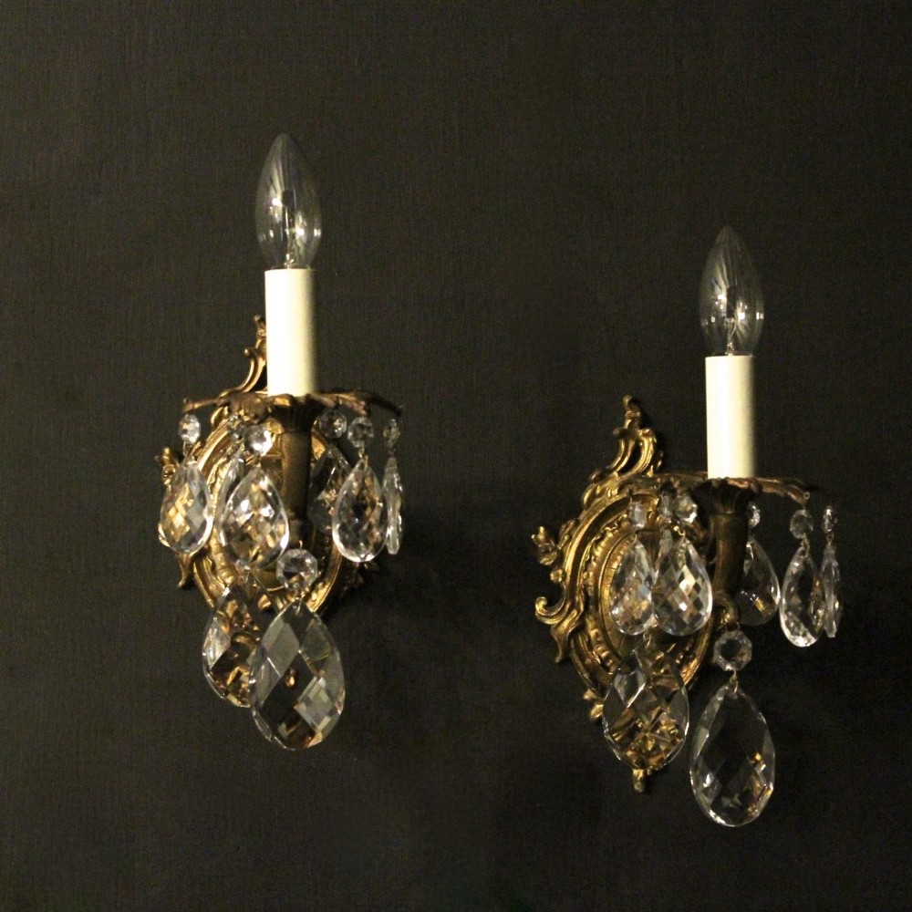 Italian Pair Of Single Arm Gilded Bronze Antique Wall Lights