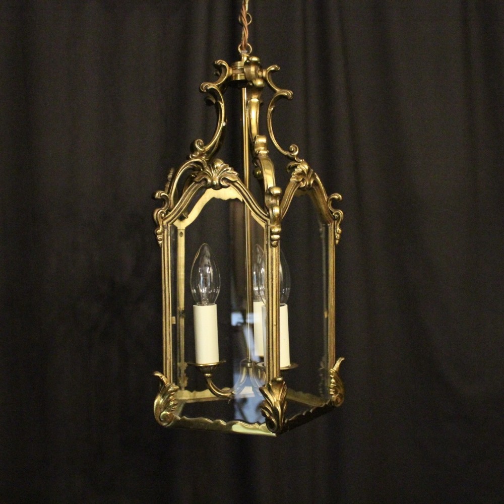 French Gilded Bronze Triple Light Hall Lantern