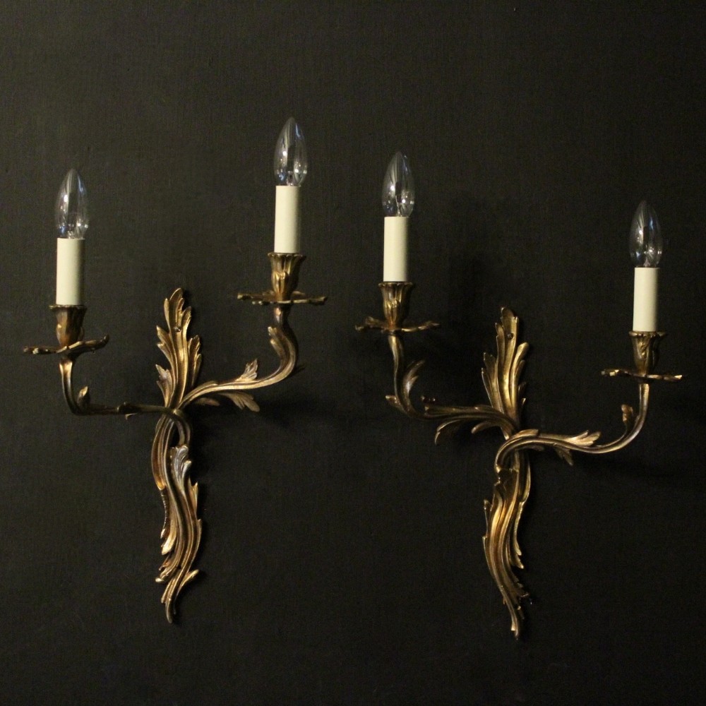 French Pair Of Gilded Twin Arm Wall Lights