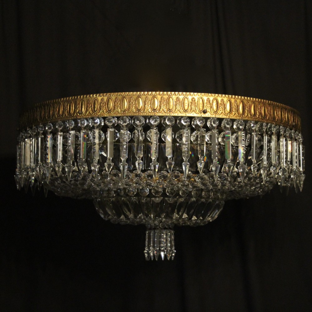 French Gilded Bronze & Crystal 12 Light Antique Plaffonier