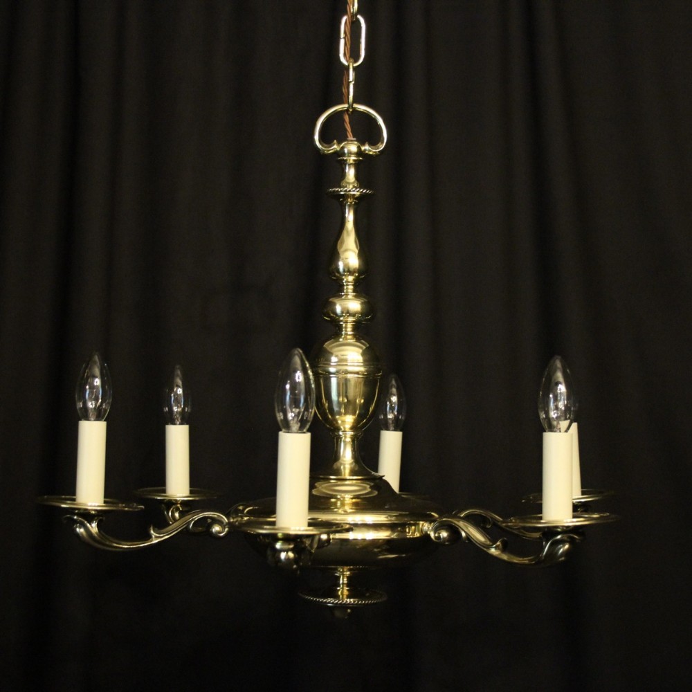 English Brass 6 Light Antique Chandelier