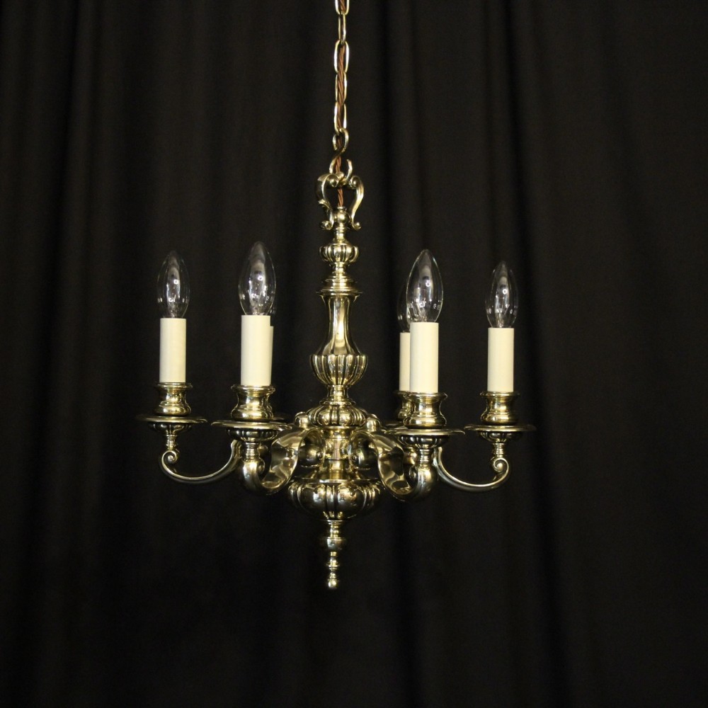 English Brass 6 Light Antique Chandelier