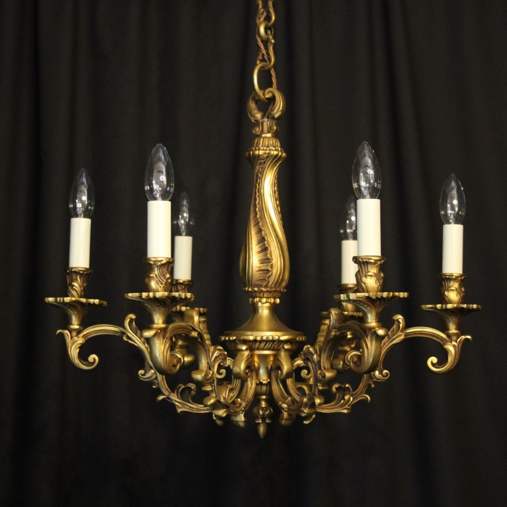 French Gilded Bronze 6 Light Chandelier