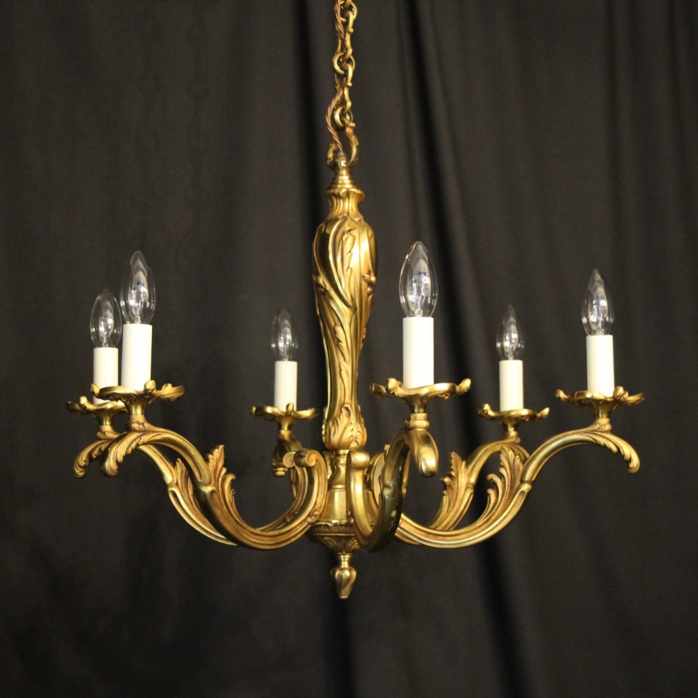 French Gilded Bronze 6 Light Antique Chandelier