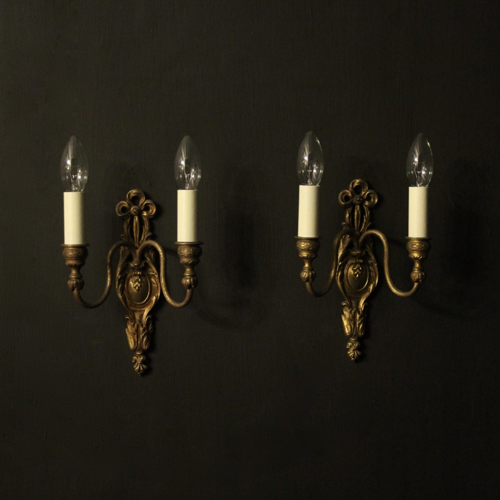 French Pair Of Gilded Bronze Antique Wall Lights