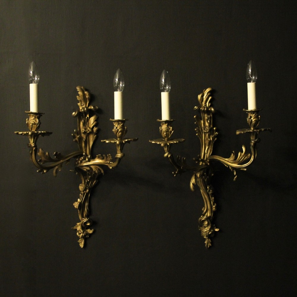 French 19th C Pair Of Gilded Bronze Antique Wall Sconces