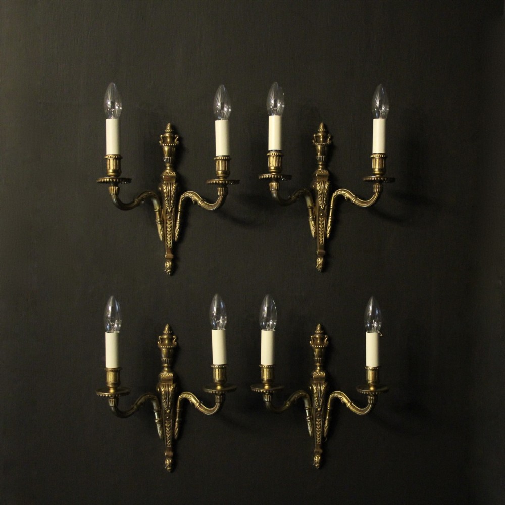 French Set Of 4 Gilded Brass Twin Arm Wall Lights