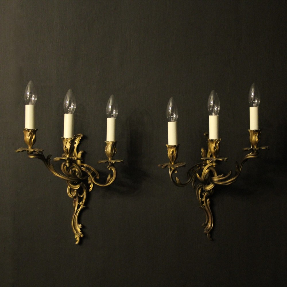 French Pair Of Triple Arm Antique Wall Sconces