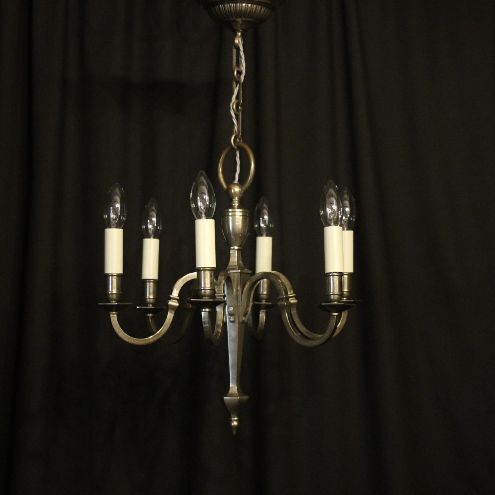 English Silvered 6 Light Antique Chandelier
