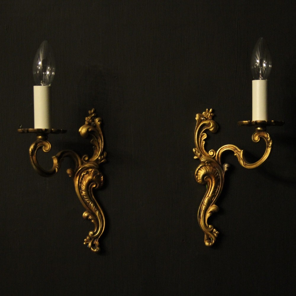 French Pair Of Gilded Single Arm Antique Wall Lights
