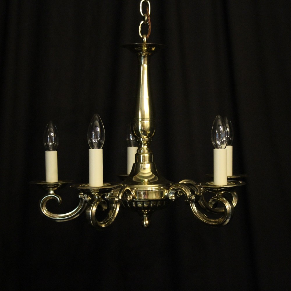 English Brass 5 Light Antique Chandelier
