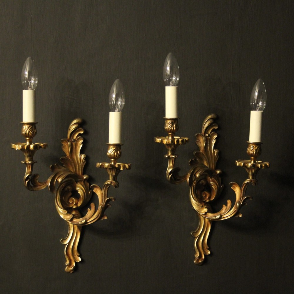 French Pair Of Gilded Bronze Twin Arm Wall Lights