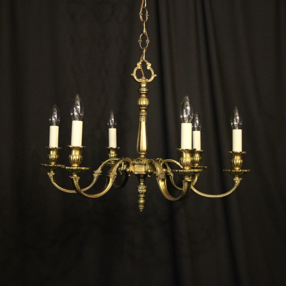 French Gilded Brass 6 Light Antique Chandelier