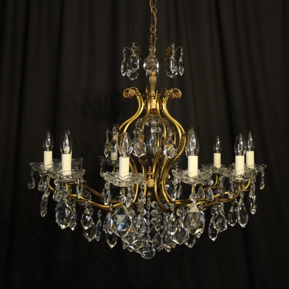 Italian Gilded & Crystal 11 Light Birdcage Antique Chandelier