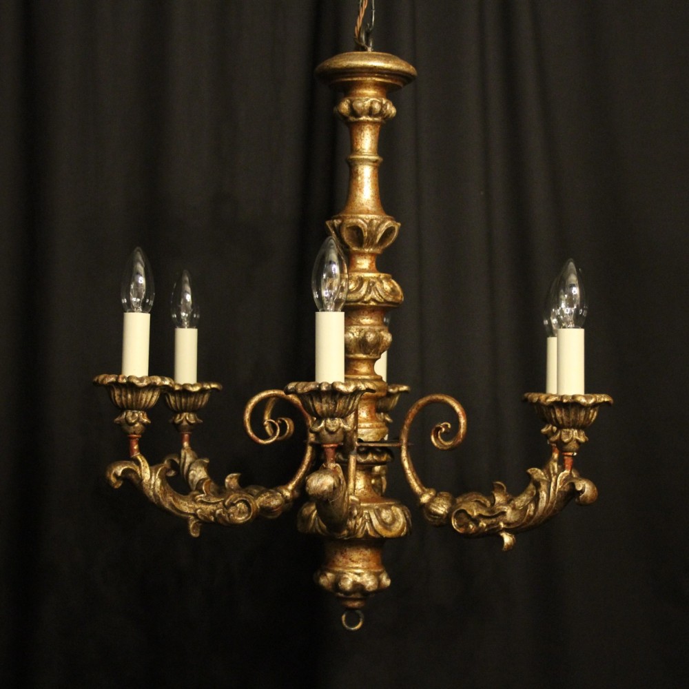 Florentine 6 Light Polychrome Giltwood Chandelier