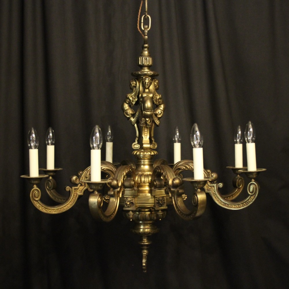 French Gilded Bronze 8 Light Antique Chandelier