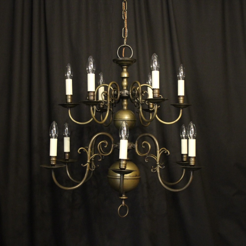 Flemish Bronze 12 Light Double Tiered Antique Chandelier