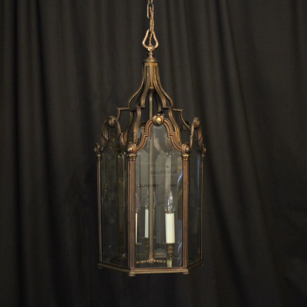 French Large Bronze Triple Light Antique Lantern
