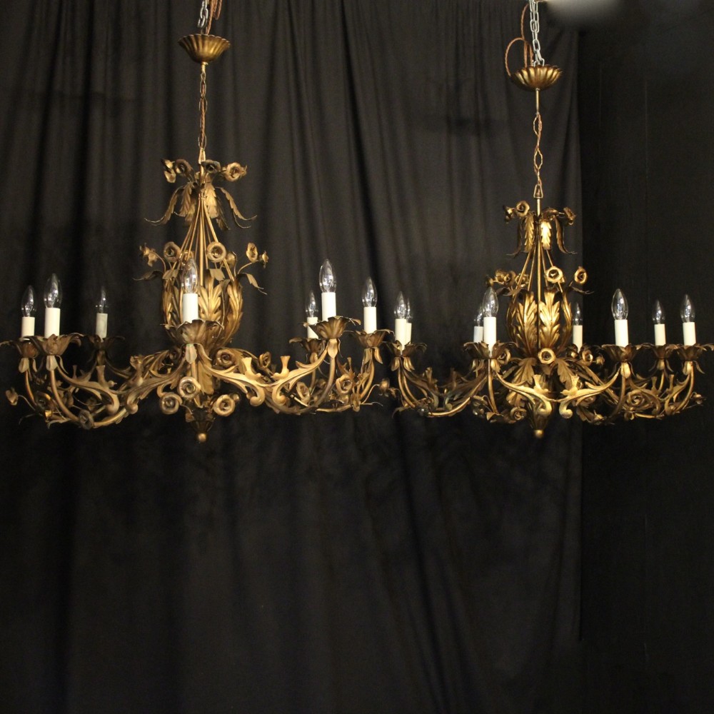 French Pair of Toleware 8 Light Chandeliers