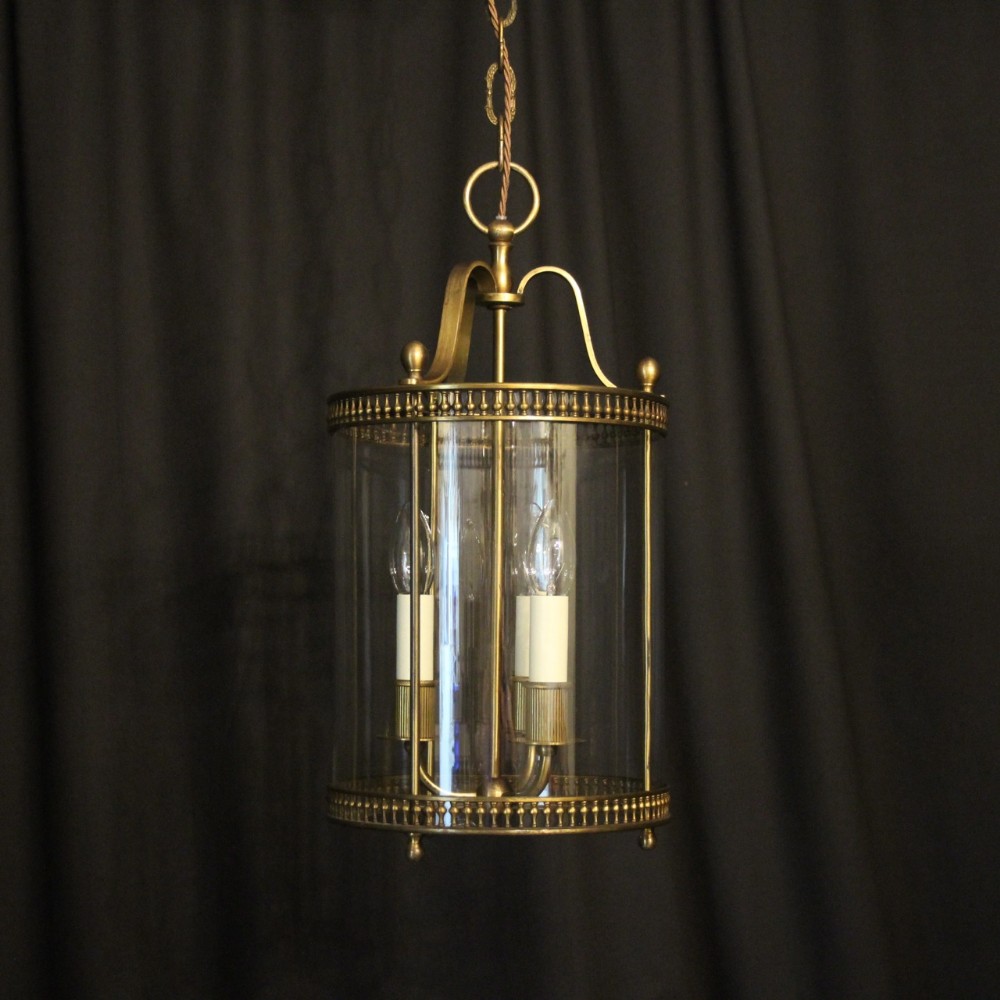 French Gilded Triple Light Antique Hall Lantern
