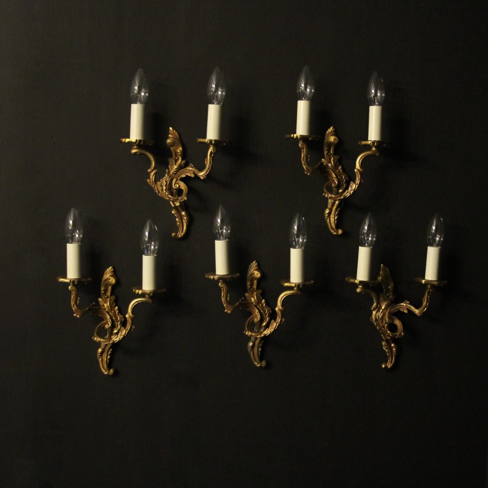 French Set Of 5 Gilded Twin Arm Wall Lights
