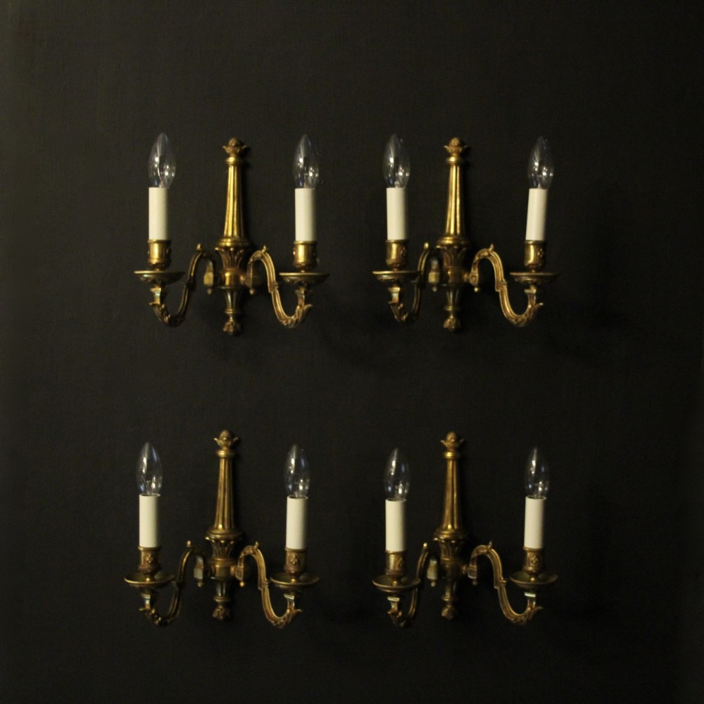 French Set Of 4 Gilded Bronze Twin Arm Wall Lights