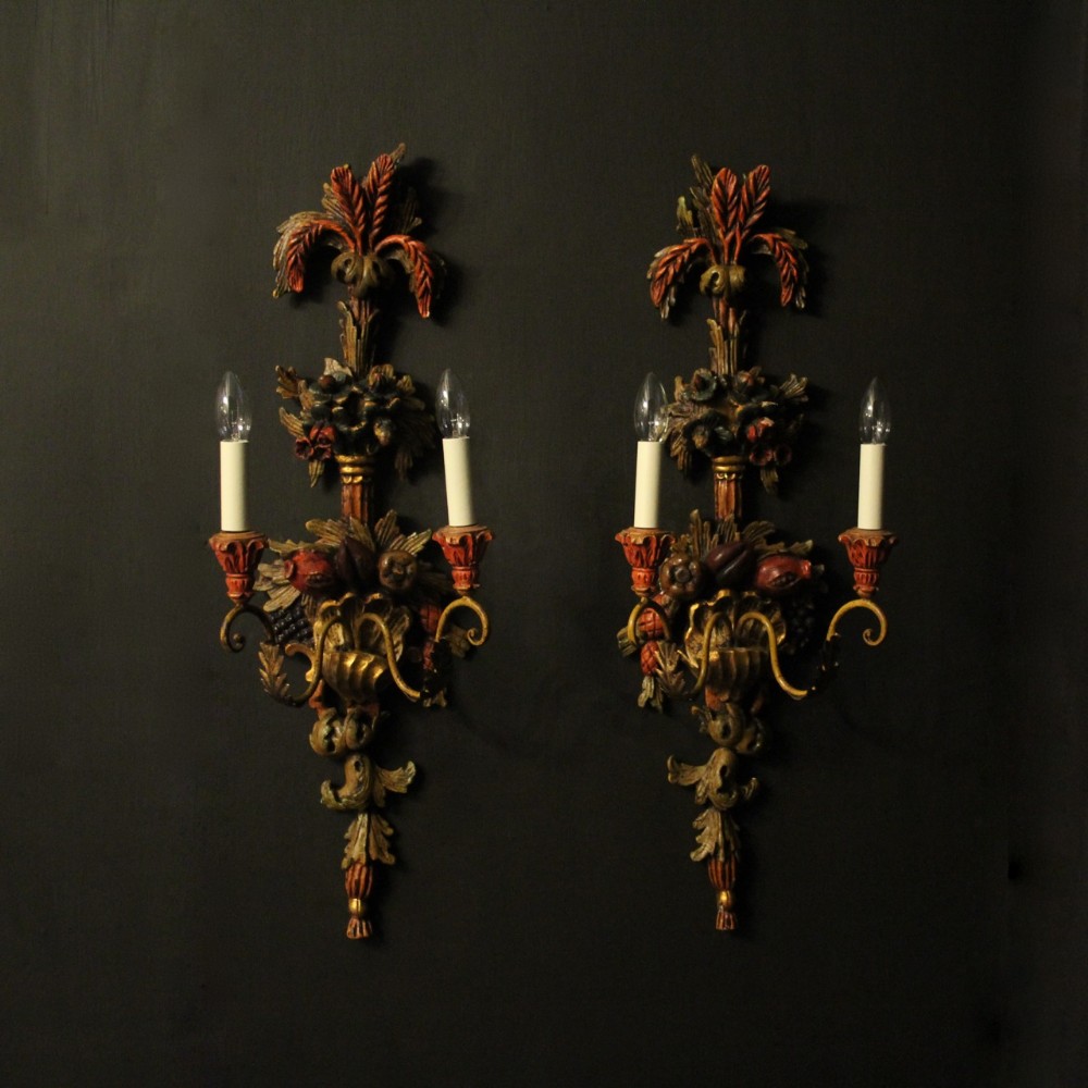 Italian Pair Of Polychrome Wall Lights