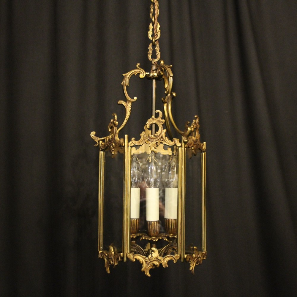 French Gilded Bronze Triple Light Hall Lantern