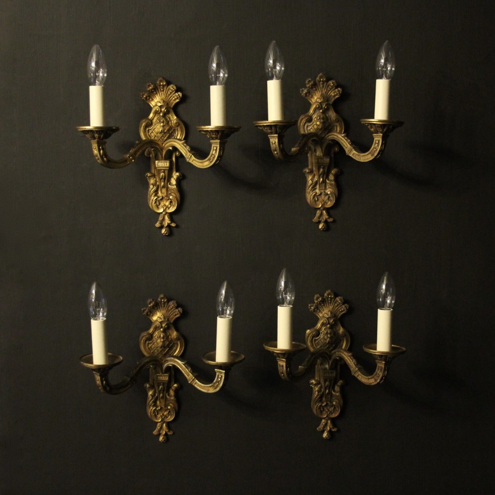 French Set Of 4 Gilded Bronze 19th C Antique Wall Lights