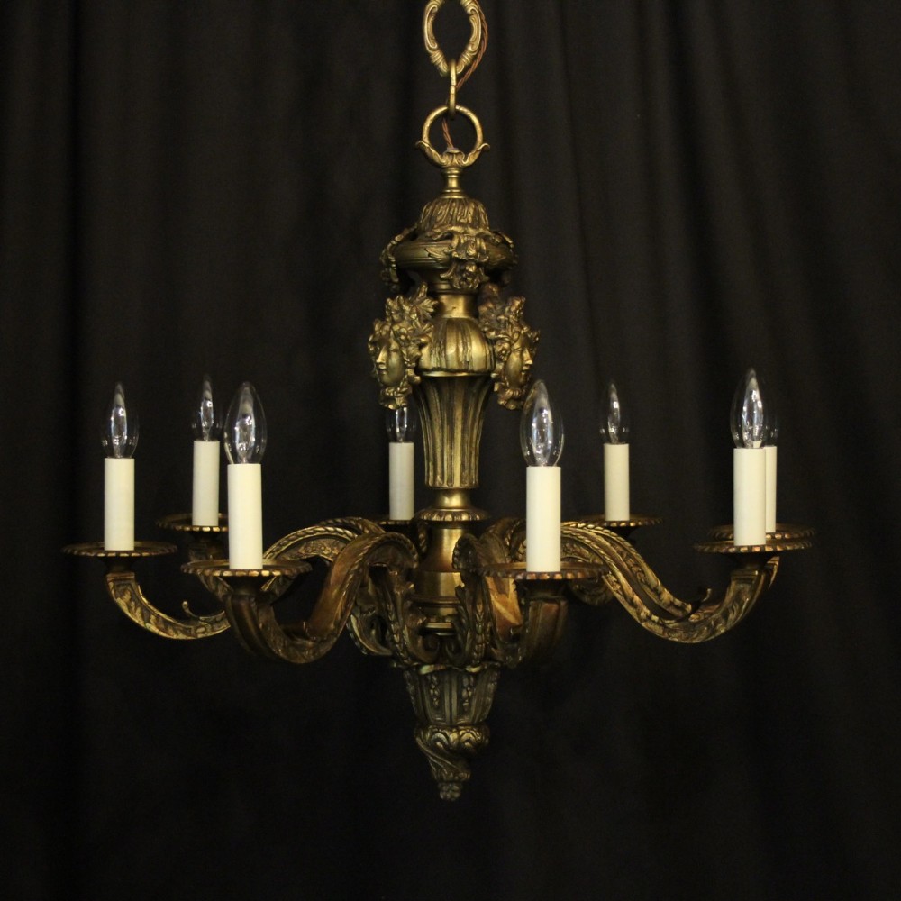 French Gilded Bronze 8 Light Antique Chandelier
