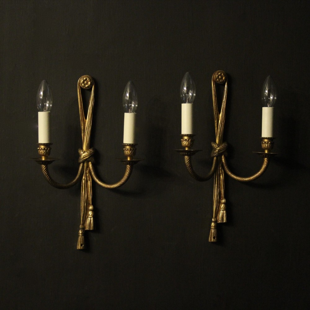 French Pair Of Gilded Twin Arm Rope Wall Lights