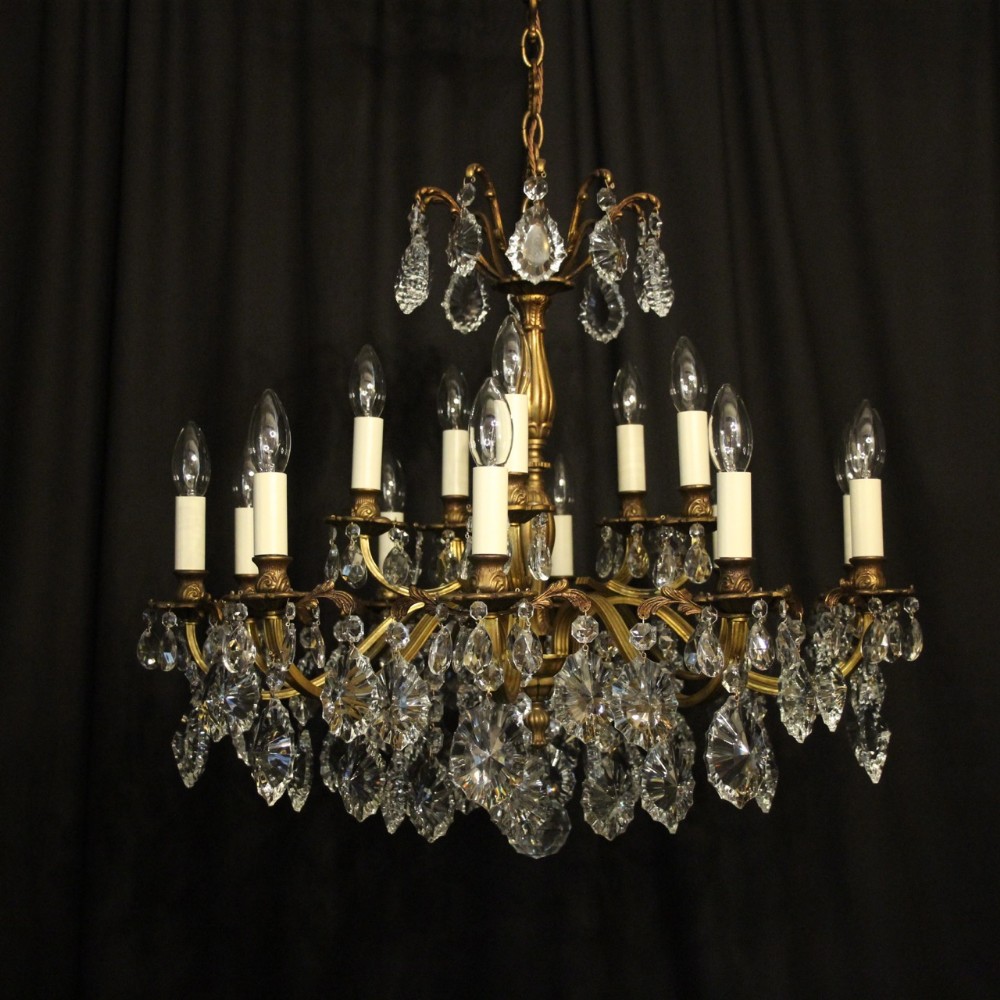 Italian Gilt & Crystal 15 Light Antique Chandelier