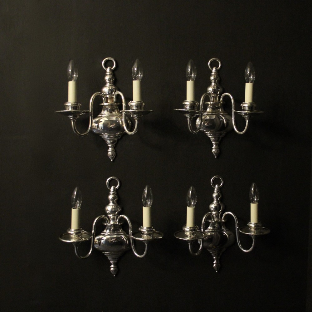 English Set Of 4 Chrome Twin Arm Wall Lights