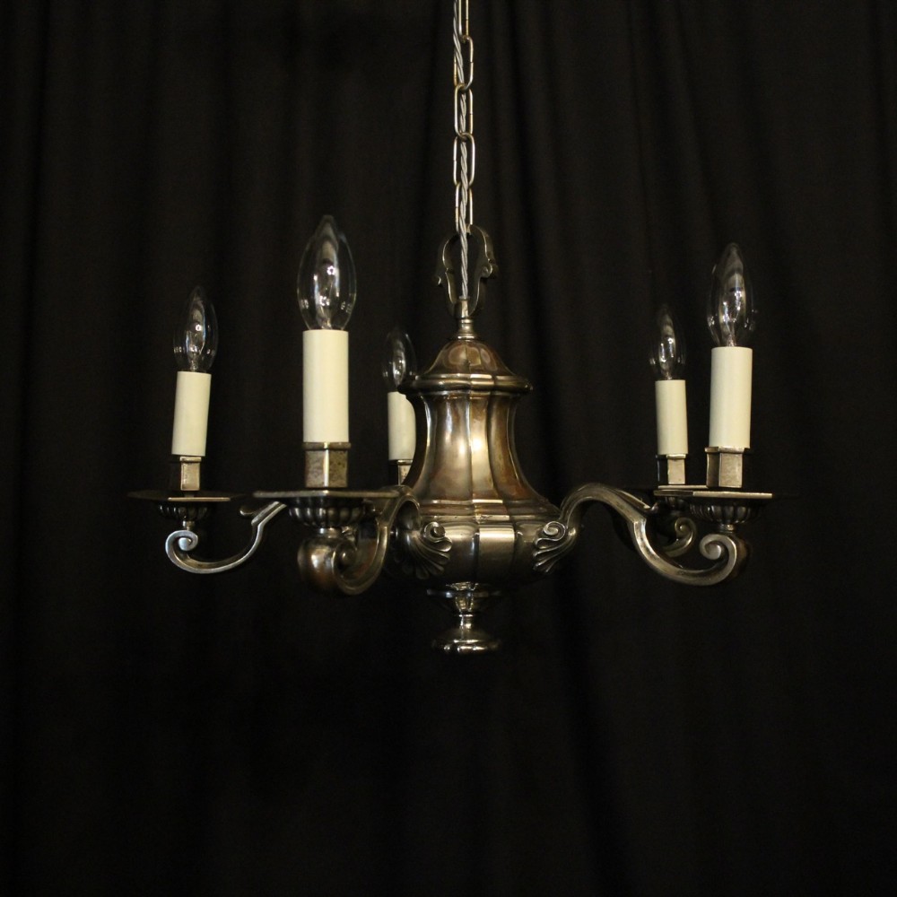 English Silver Plated 5 Light Antique Chandelier