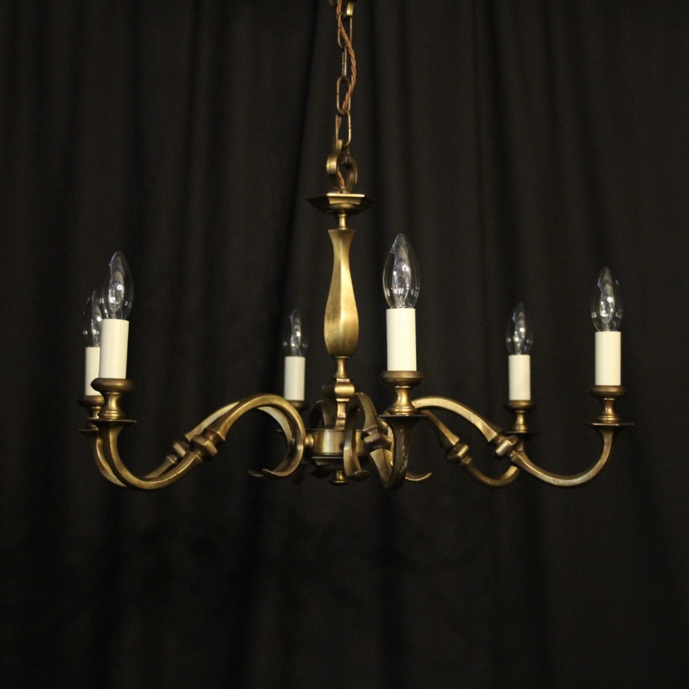 English Brass 6 Light Antique Chandelier