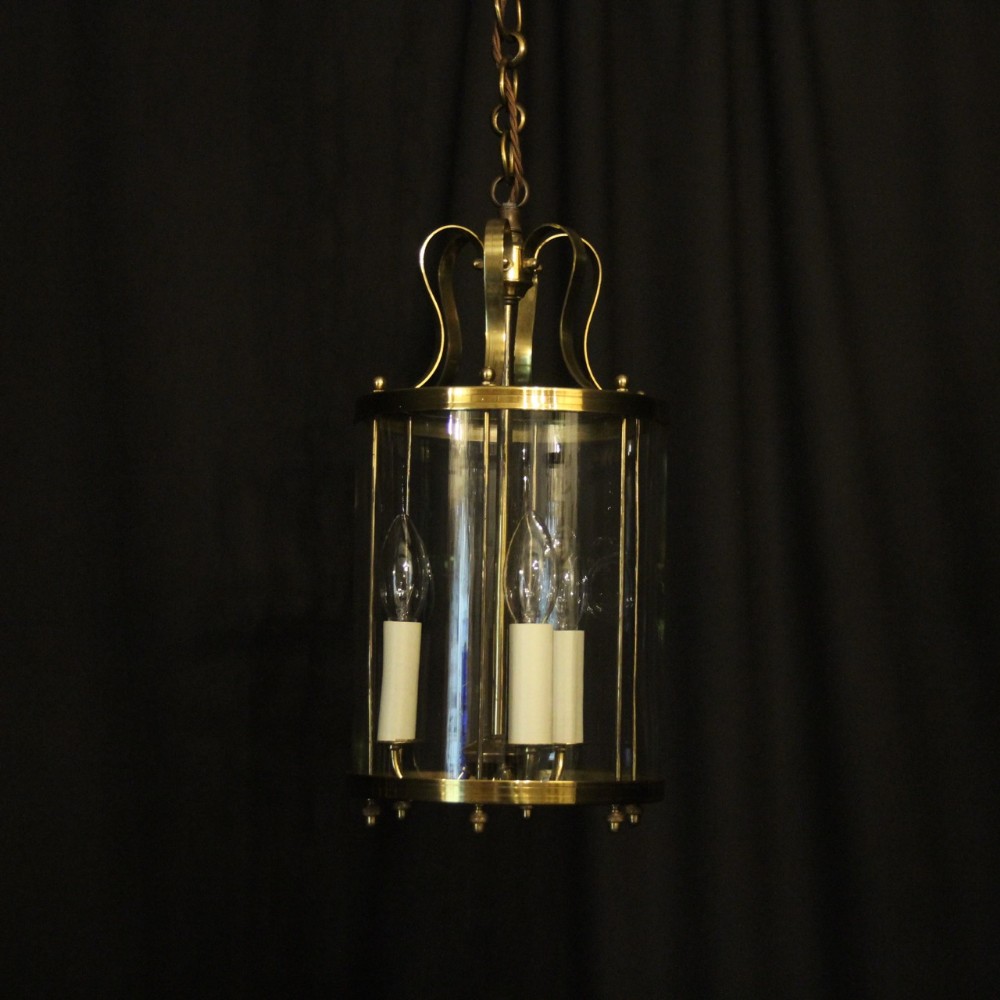 English Brass Triple Light Convex Hall Lantern