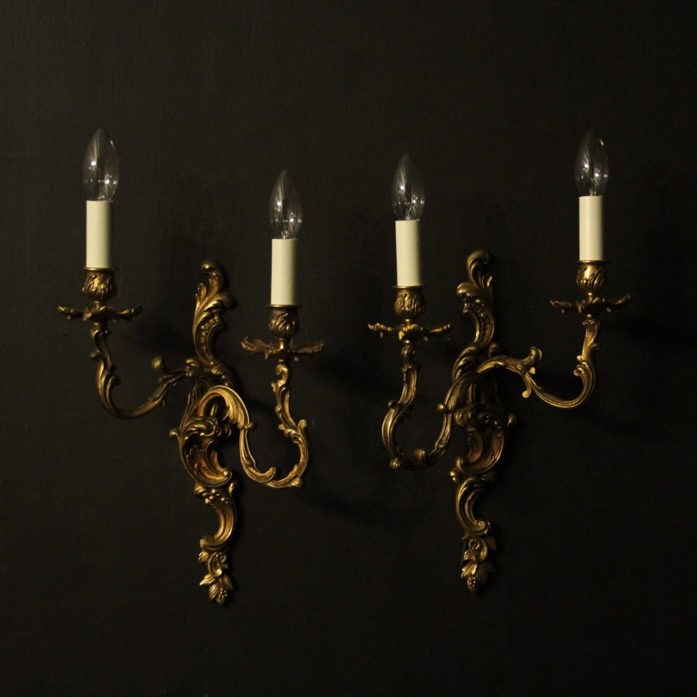 French Pair Of Gilded Twin Arm Wall Lights