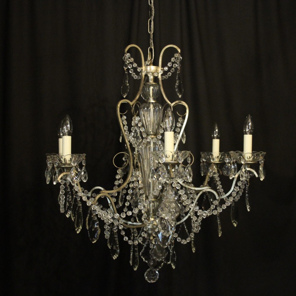 French Silver Gilded 6 Light Antique Chandelier