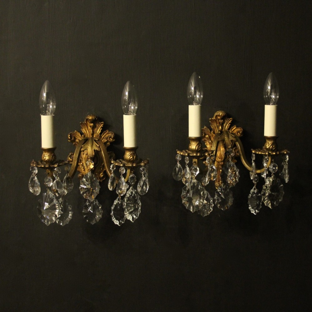 Italian Pair Of Gilded Bronze Antique Wall Lights